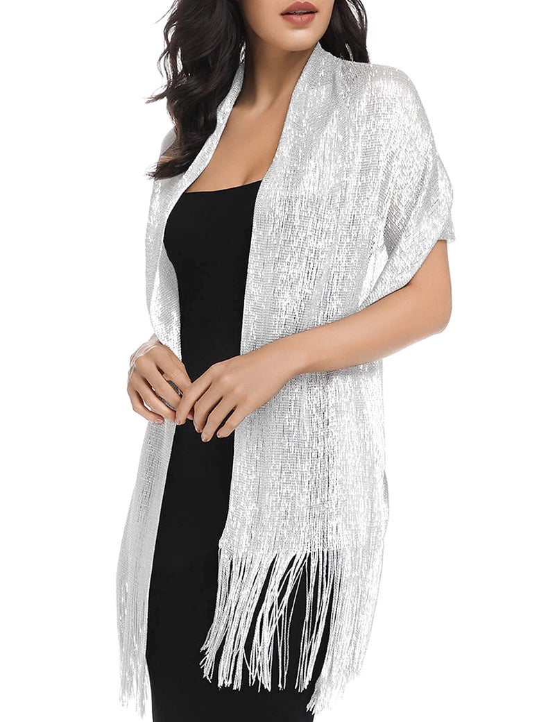 BANETTETA Shawls and Wraps for Evening Dresses - Silver and White Shawls and Wraps for Women - Image 4
